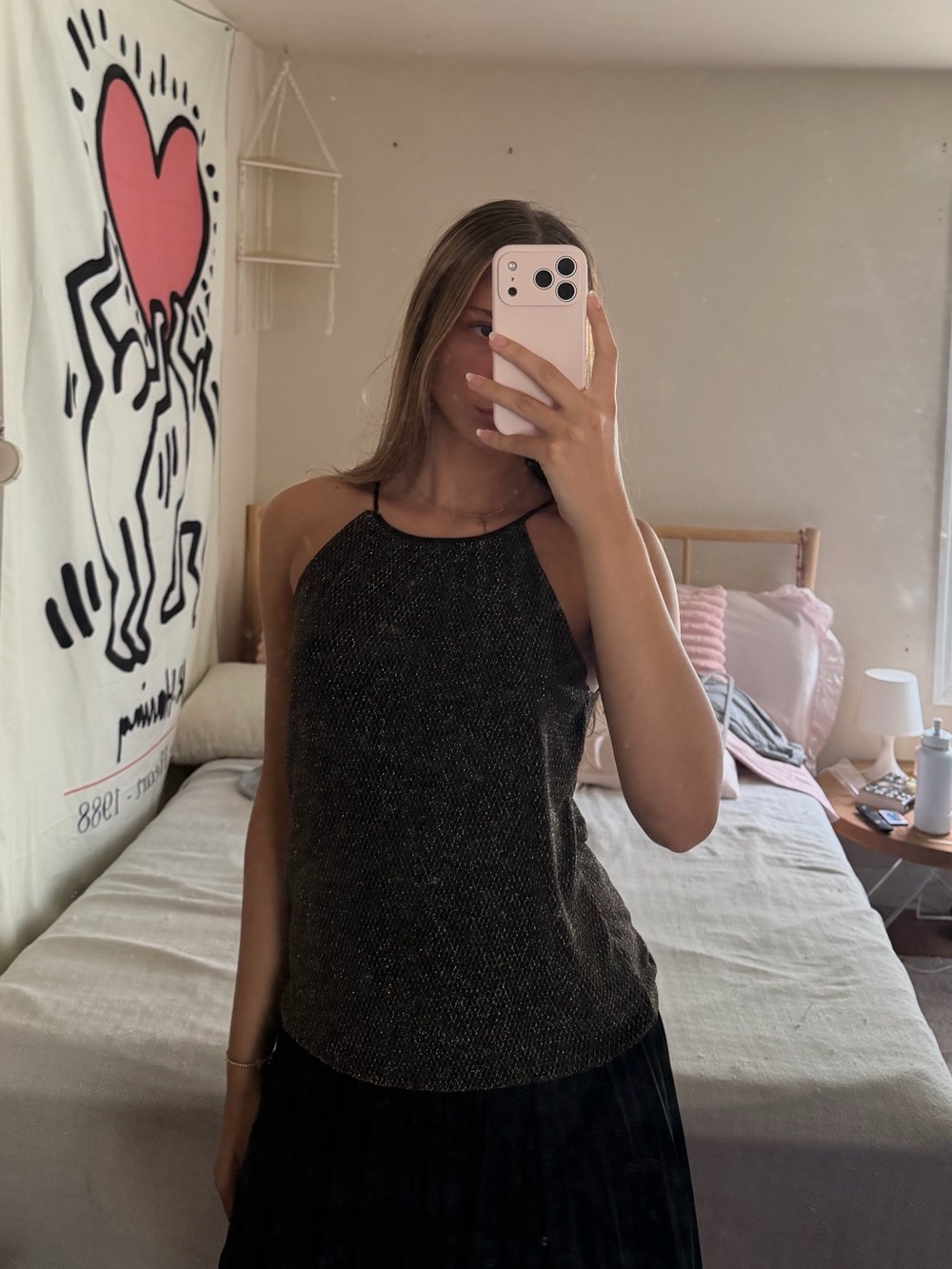 Express Metallic Black Halter Camisole